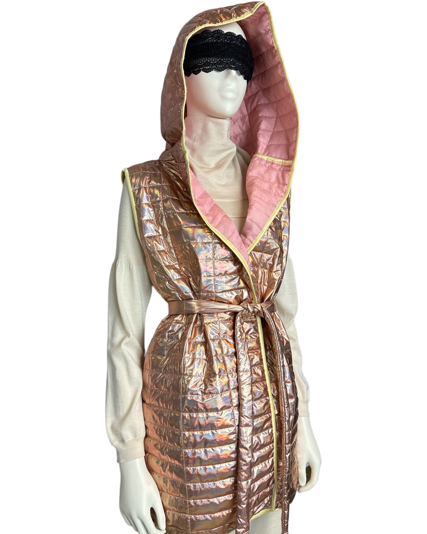 Damen Weste Apricot glänzend mit Kapuze
