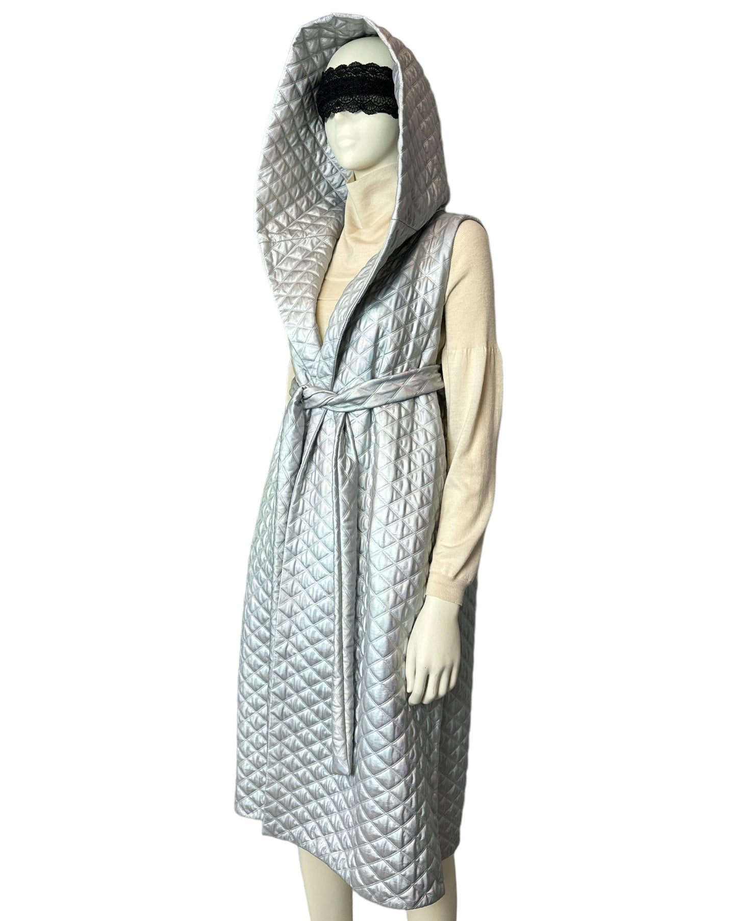 Damen Weste Silber Metallic mit Kapuze