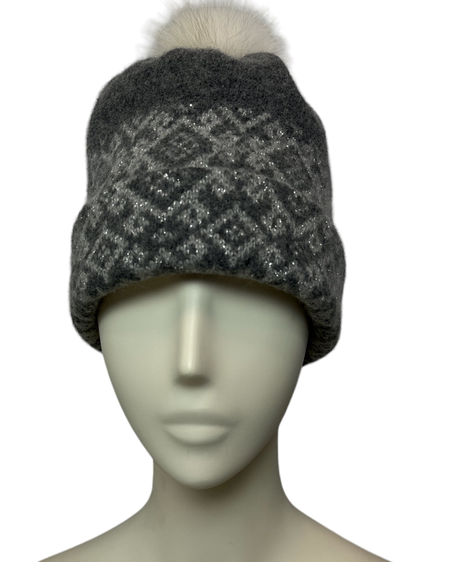 Bommel Mütze Grey mit Glitzer Garn